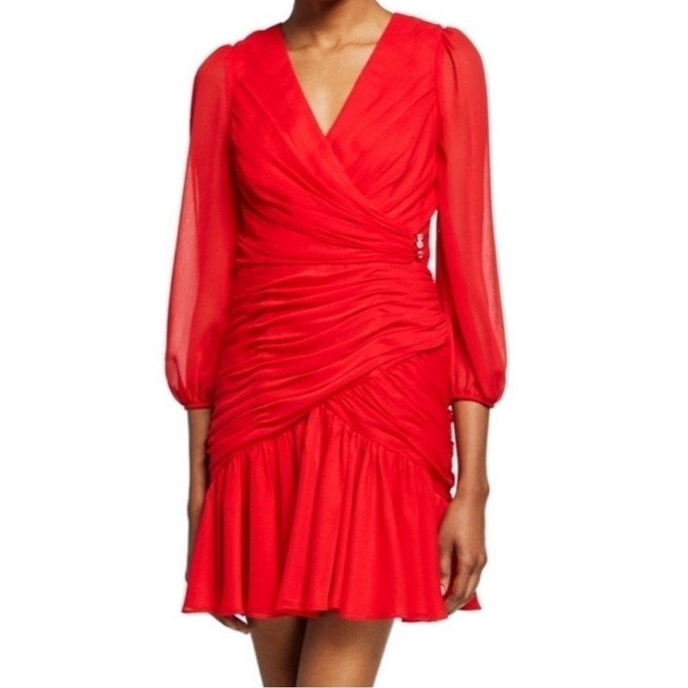 Jill Stuart Shirred Blouson-Sleeve Sz 2 Red